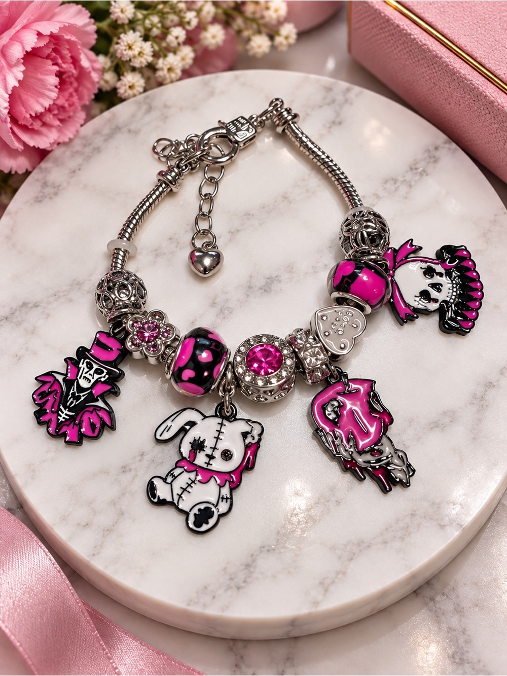 Pink Enamel Charm Bracelet for Small Pets